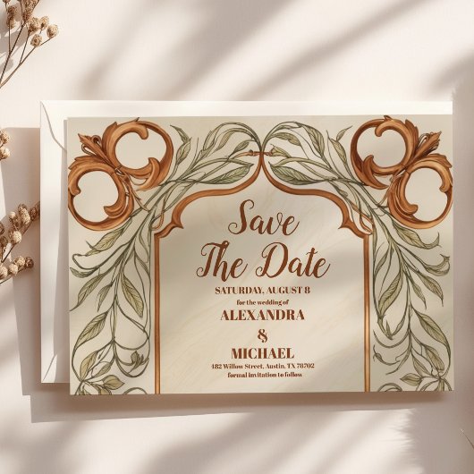 アール・ヌーヴォー優雅な植物の結婚式 セーブザデート