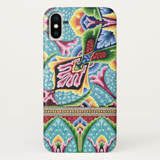 アール・ヌーヴォー抽象ブルーピンクテキスタイルアートパターン Case-Mate iPhoneケース (裏面)