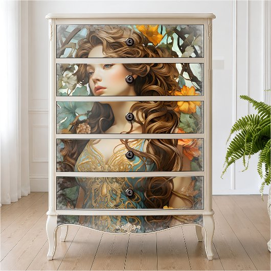 アール・ヌーヴォー様式の女神 ビクトリアン ボヘミアン フラワー 薄葉紙