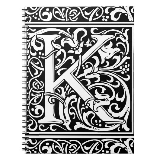 アール・ヌーヴォー様式のKのモノグラム 中世風 ノートブック (正面)