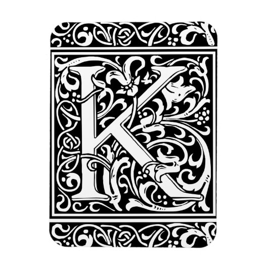 アール・ヌーヴォー様式のKのモノグラム 中世風 マグネット (縦)