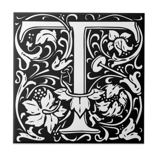 アール・ヌーヴォー様式のT字型中世モノグラム タイル (正面)
