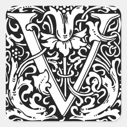 アール・ヌーヴォー様式のV字型中世モノグラム スクエアシール (正面)