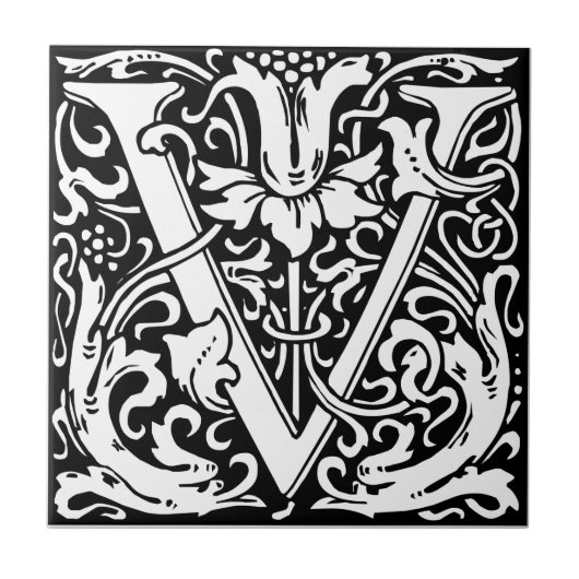 アール・ヌーヴォー様式のV字型中世モノグラム タイル (正面)