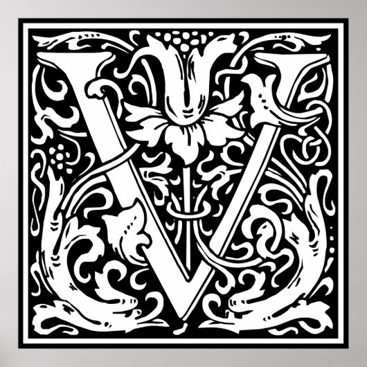 アール・ヌーヴォー様式のV字型中世モノグラム ポスター (正面)