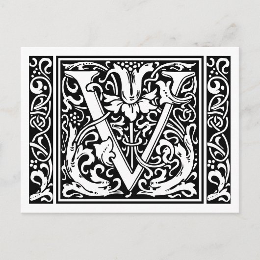 アール・ヌーヴォー様式のV字型中世モノグラム ポストカード (正面)