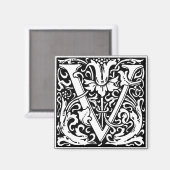 アール・ヌーヴォー様式のV字型中世モノグラム マグネット (正面/裏面)