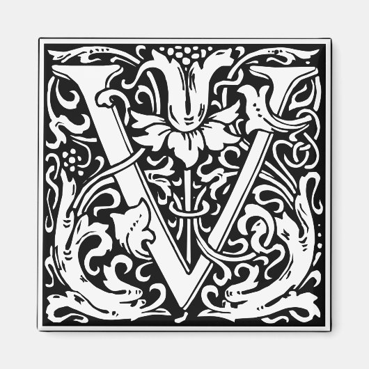 アール・ヌーヴォー様式のV字型中世モノグラム マグネット (正面)
