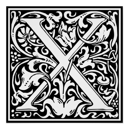 アール・ヌーヴォー様式のX文字 中世風モノグラム ポスター (正面)