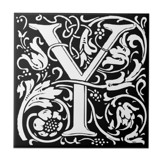 アール・ヌーヴォー様式のY字モノグラム 中世風 タイル (正面)