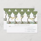 アール・ヌーヴォー調の森をイメージした、レトロな鳥のデザインが美しい結婚式の招待状です。 出欠カード (正面/裏面)