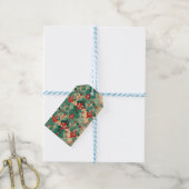 アール・ヌーヴォー風のクリスマス フローラル レッド グリーン  ギフトタグ (より糸付き)