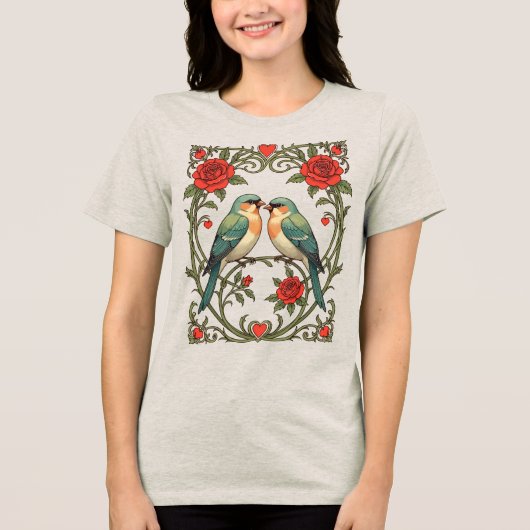 アール・ヌーヴォー風のビンテージイラスト：友情と愛 トライブレンドＴシャツ (正面)