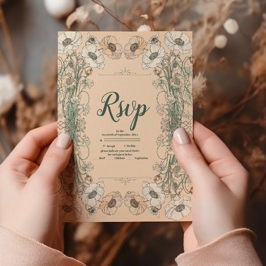 アール・ヌーヴォー風の結婚式の花のデザイン 出欠カード