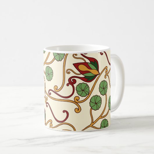 アール・ヌーヴォー風の花のデザイン コーヒーマグカップ (正面右)