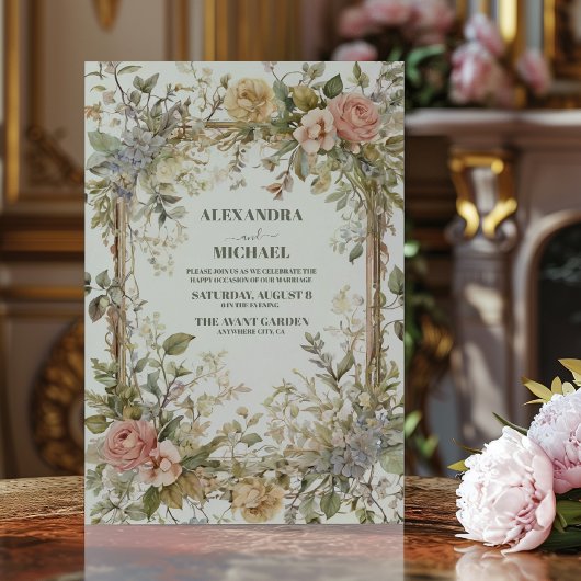 アール・ヌーヴォー風の花柄が可愛い結婚式  招待状