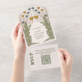 アール・ヌーヴォー風の花柄が美しいヴィンテージウェディングQRコード オールインワン招待状 (貼ってはがせる)