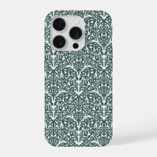 アール・ヌーヴォー風の花柄 iPhone カバー - グリーン (裏面)