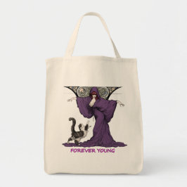 アール・ヌーヴォー風の魔法使いと猫のTシャツ Forever Young トートバッグ