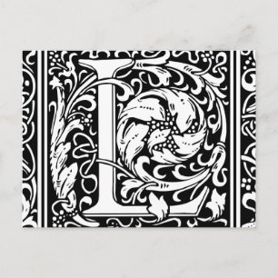 アール・ヌーヴォー風中世モノグラム Letter L ポストカード