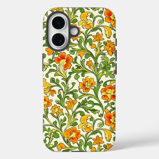 アール・ヌーヴォー オレンジと黄色の花柄 Case-Mate iPhoneケース (裏面)