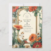 アール・ヌーヴォー オレンジ フラワーの結婚式 招待状 (正面)