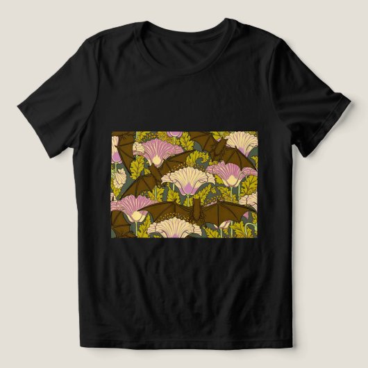 アール・ヌーヴォー コウモリと花 ゴシック トライブレンドTシャツ (デザイン正面)