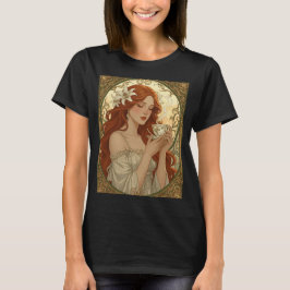 アール・ヌーヴォー コーヒーとユリの花 Tシャツ