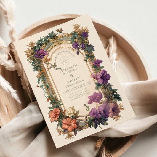 アール・ヌーヴォー ゴールデン アーチ フローラル ウェディング 招待状