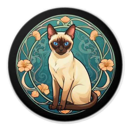 アール・ヌーヴォー・シャム猫 セラミックノブ (正面)