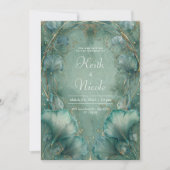 アール・ヌーヴォー・スタイルのシー・フォー厶・ゴールド・ギンナン葉のウェディング 招待状 (正面)