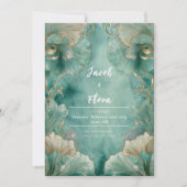 アール・ヌーヴォー・スタイルのシー・フォー厶・ゴールド・ギンナン葉のウェディング 招待状 (正面)