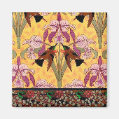 アール・ヌーヴォー・スタイルのハミングバードと花のタイルパターン マグネット (正面)