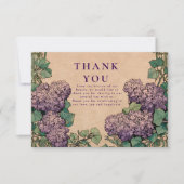 アール・ヌーヴォー スタイルのライラック ウェディング サンキューカード (正面)