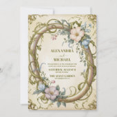 アール・ヌーヴォー・スタイルのワイルドフラワーのウェディング 招待状 (正面)