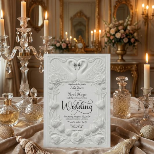 アール・ヌーヴォー・スタイルの偽のエンボス加工されたスワンのウェディング 招待状