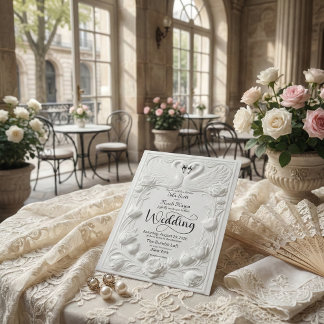 アール・ヌーヴォー・スタイルの偽のエンボス加工されたスワンの結婚式 招待状