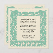 アール・ヌーヴォー・スタイルの男女兼用ベビーシャワー 招待状 (正面/裏面)