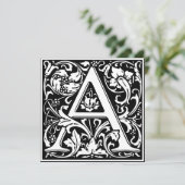 アール・ヌーヴォー・スタイルの花のアルファベット・モノグラム・レター A 招待状 (スタンド正面)