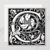 アール・ヌーヴォー・スタイルの花のアルファベット・モノグラム・レター C 招待状 (正面/裏面)