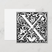 アール・ヌーヴォー・スタイルの花のアルファベット・モノグラム・レター X 招待状 (正面/裏面)