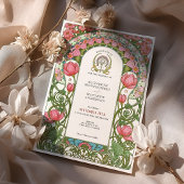 アール・ヌーヴォー スタイルの ヴィンテージ ピンク チューリップ ウェディング 招待状