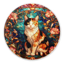 アール・ヌーヴォー ステンドグラス風 三毛猫