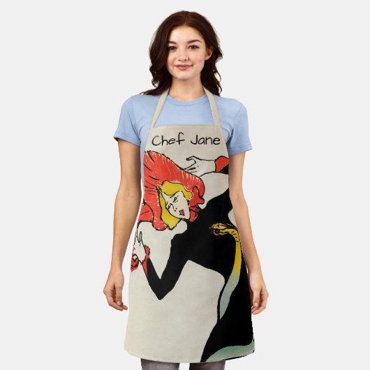 アール・ヌーヴォー ダンサー ジェーン・アブリル by トゥールーズ・ロートレック エプロン (着用した状態)