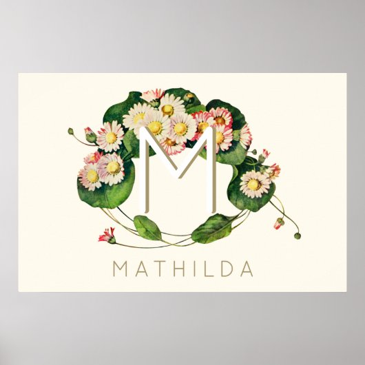 アール・ヌーヴォー・デイジー・リース・モノグラムをパーソナライズ ポスター (正面)