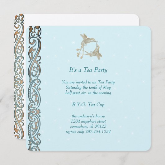 アール・ヌーヴォー ハチドリのティーパーティー招待状 招待状 (正面/裏面)