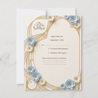 アール・ヌーヴォー パステルブルー ゴールド 結婚式 RSVP カード