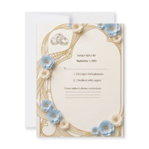 アール・ヌーヴォー パステルブルー ゴールド 結婚式 RSVP 返信カード