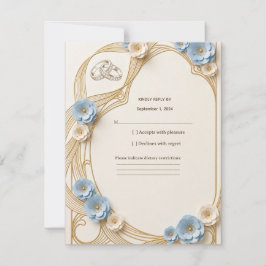 アール・ヌーヴォー パステルブルー ゴールド 結婚式 RSVP 返信カード