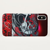 アール・ヌーヴォー パン、赤黒白ダマスクモノグラム Case-Mate iPhoneケース (裏面(横))